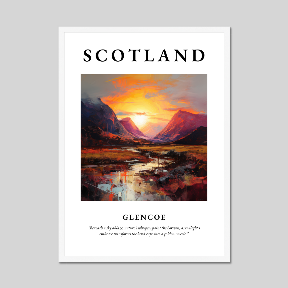 Poster in a white frame with the word Scotland