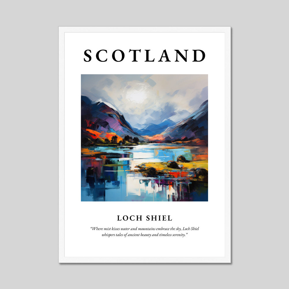 Poster in a white frame with the word Scotland