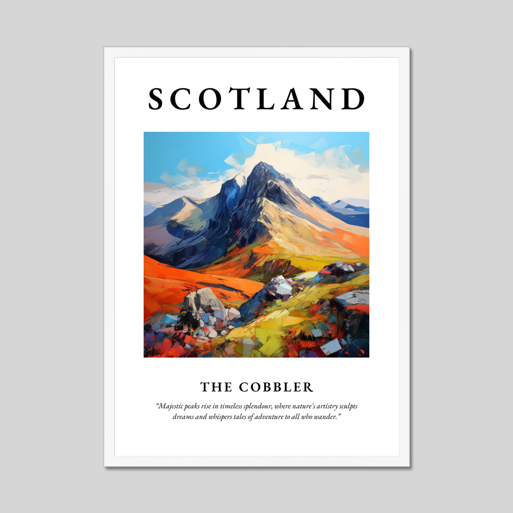 Poster in a white frame with the word Scotland