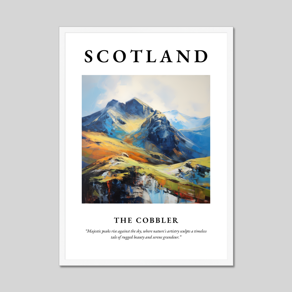 Poster in a white frame with the word Scotland