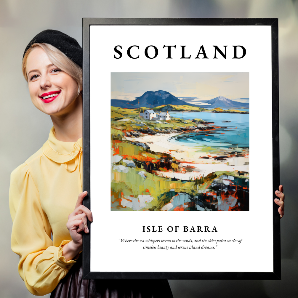 Person holding a poster of Isle of Barra