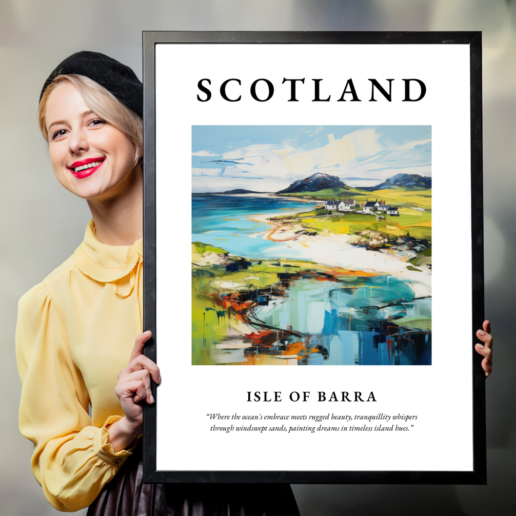 Person holding a poster of Isle of Barra