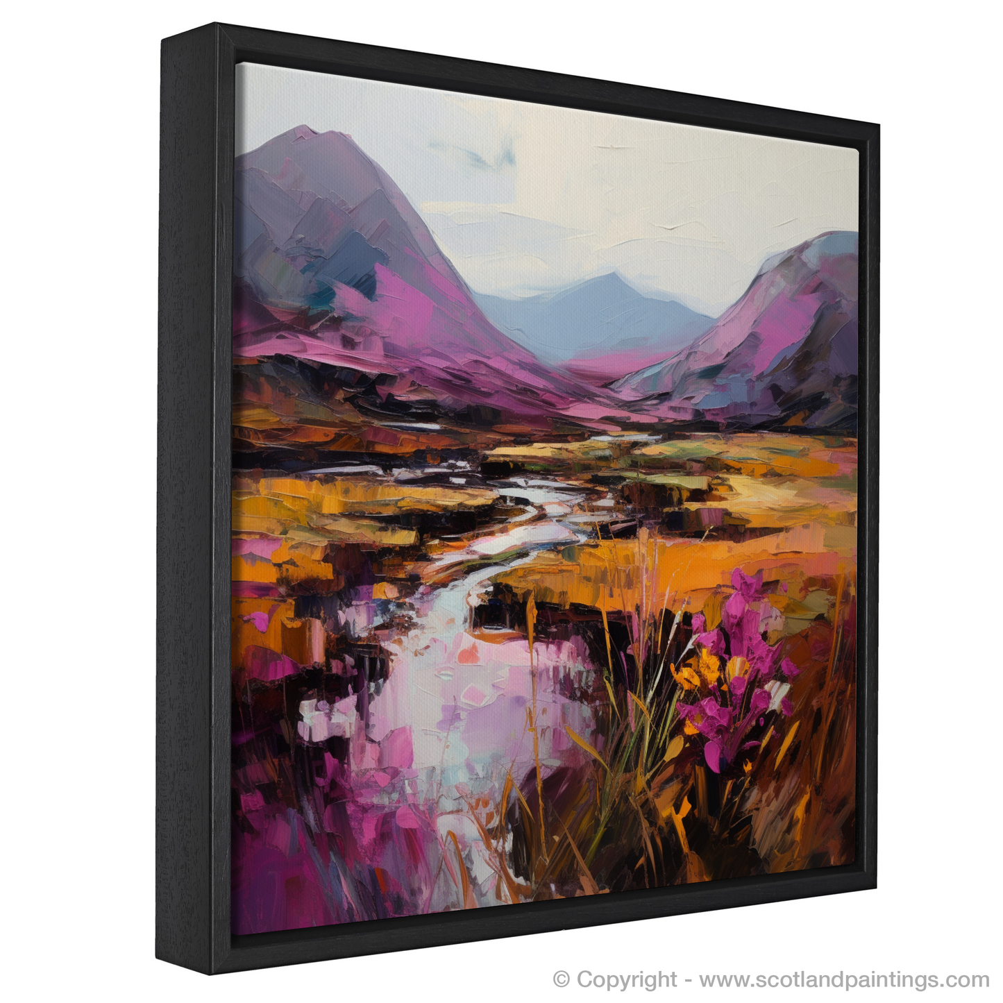 Painting and Art Print of Purple heather in Glencoe. Heather Hues of Glencoe: An Expressive Highland Symphony.