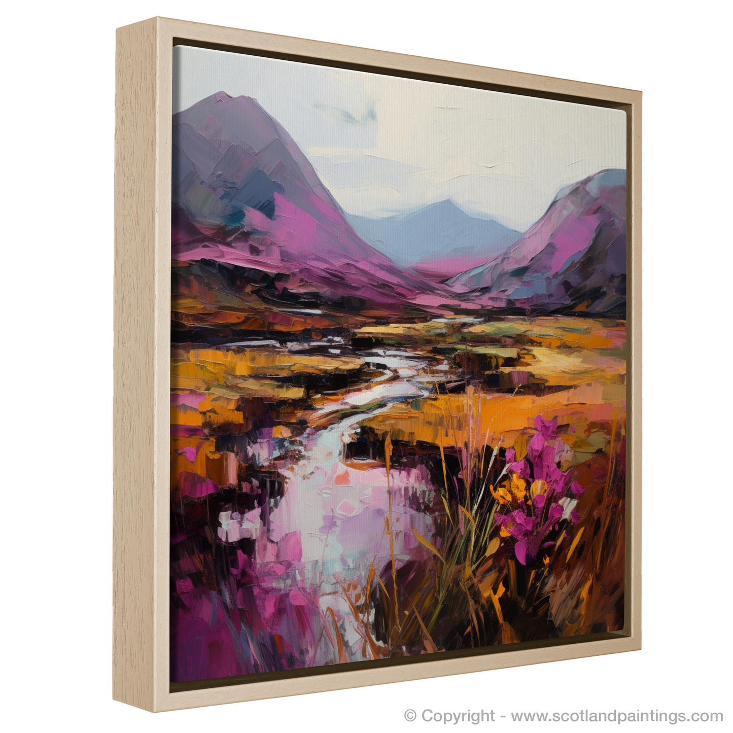 Painting and Art Print of Purple heather in Glencoe. Heather Hues of Glencoe: An Expressive Highland Symphony.