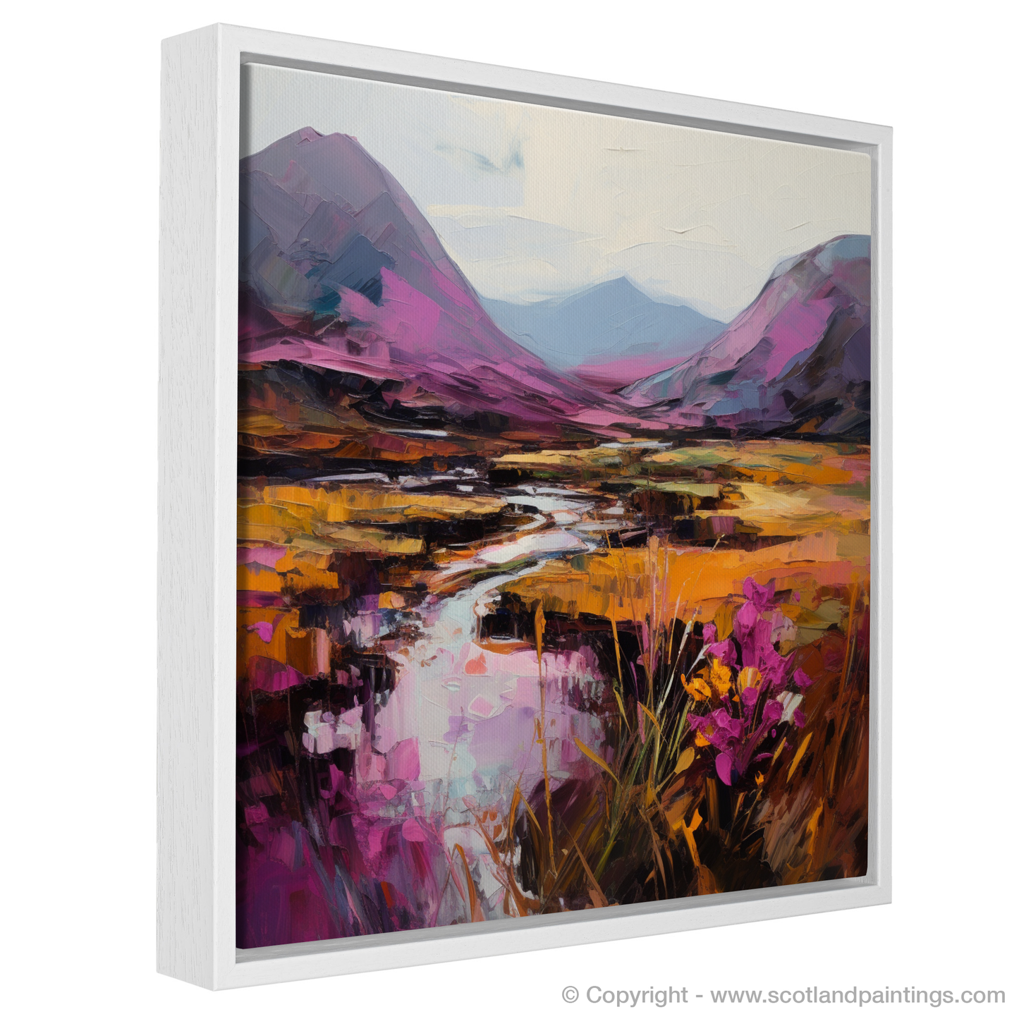 Painting and Art Print of Purple heather in Glencoe. Heather Hues of Glencoe: An Expressive Highland Symphony.