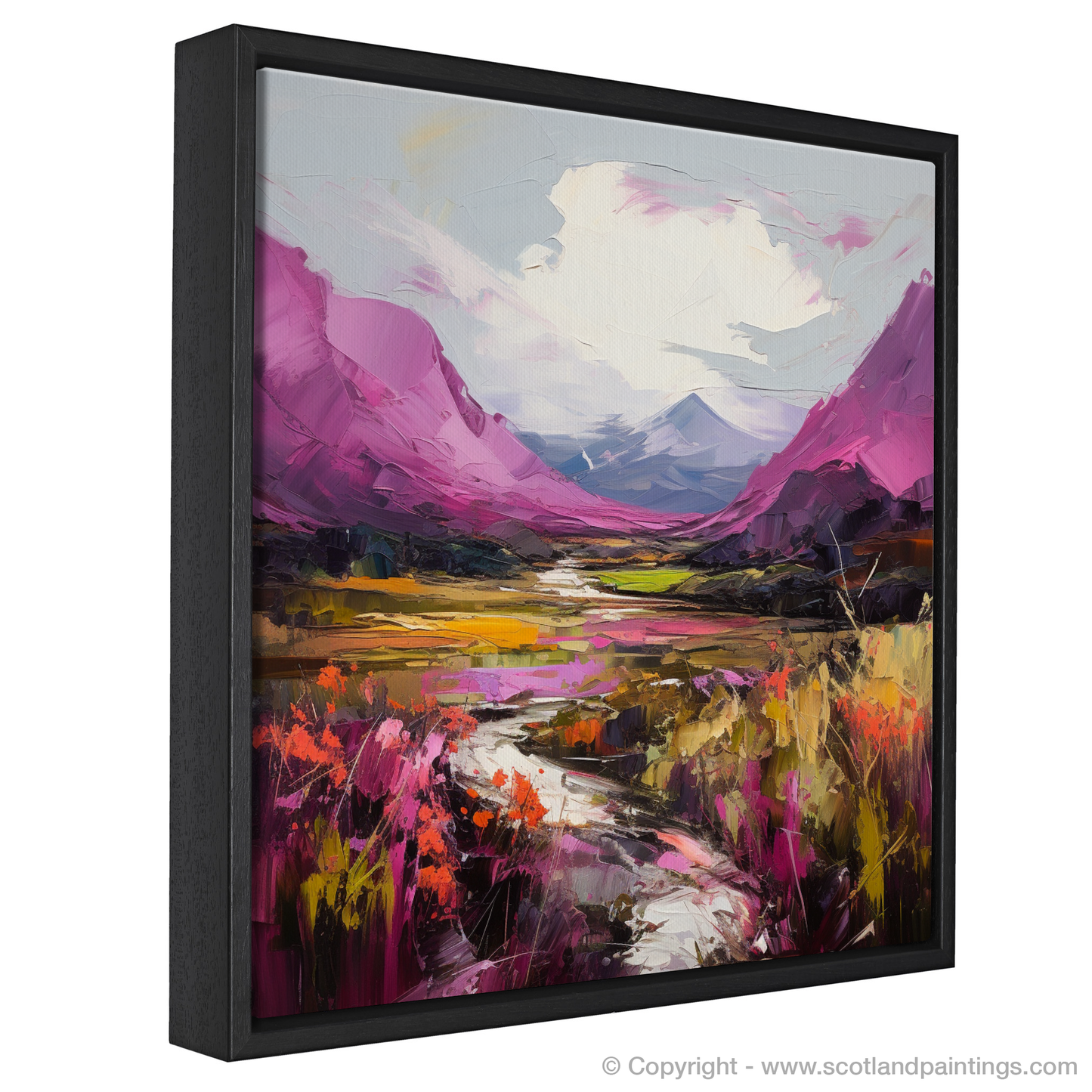 Painting and Art Print of Purple heather in Glencoe. Majestic Heather in the Highlands: An Expressionist Ode to Glencoe.