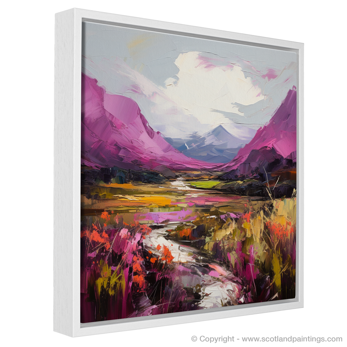 Painting and Art Print of Purple heather in Glencoe. Majestic Heather in the Highlands: An Expressionist Ode to Glencoe.