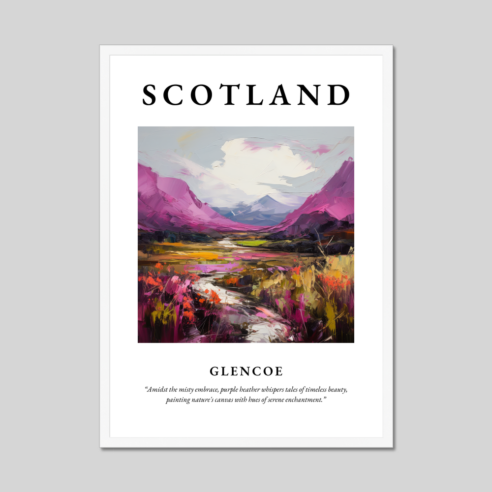 Poster in a white frame with the word Scotland