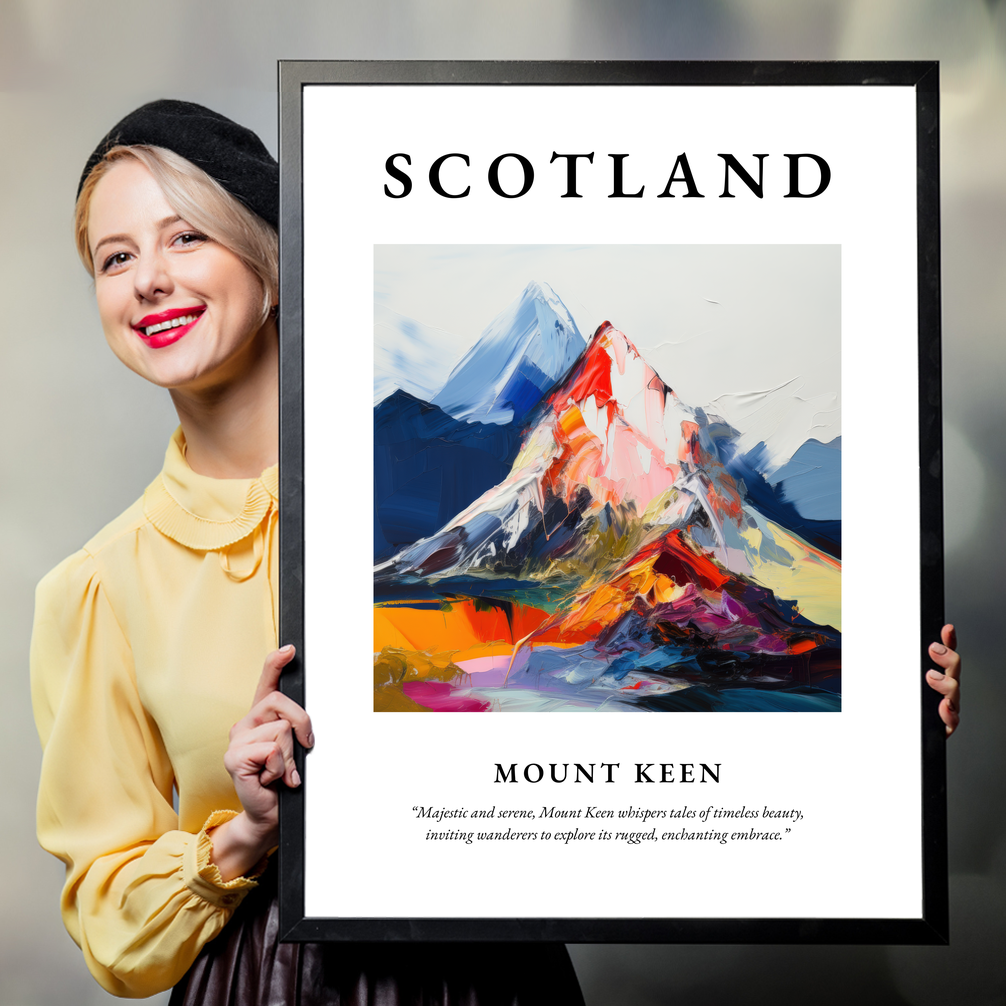 Person holding a poster of Mount Keen