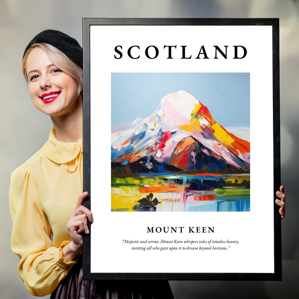 Person holding a poster of Mount Keen