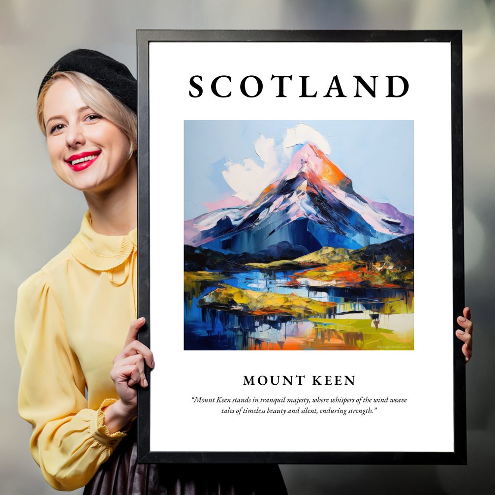 Person holding a poster of Mount Keen