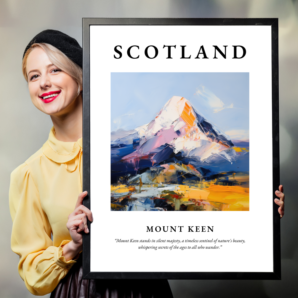 Person holding a poster of Mount Keen