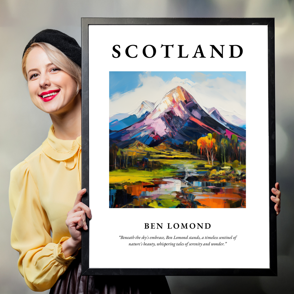 Person holding a poster of Ben Lomond