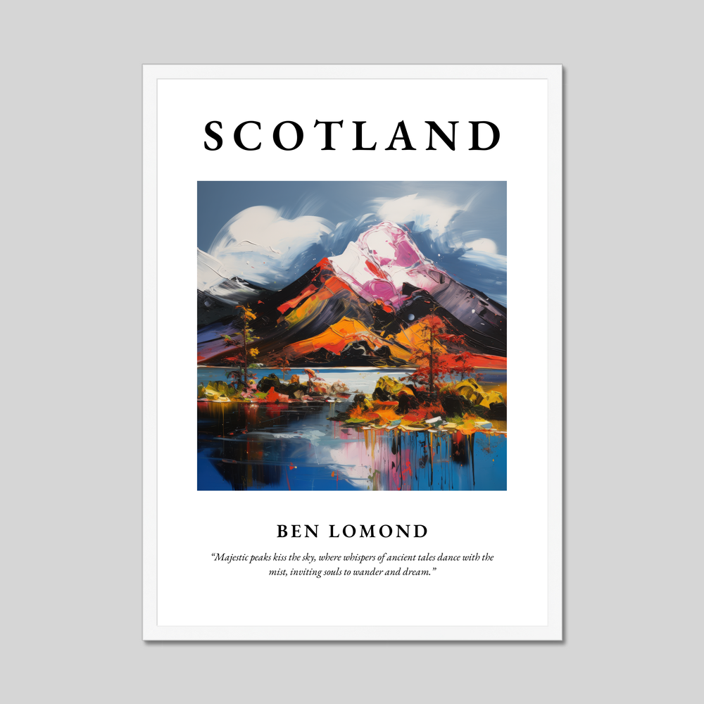 Poster in a white frame with the word Scotland