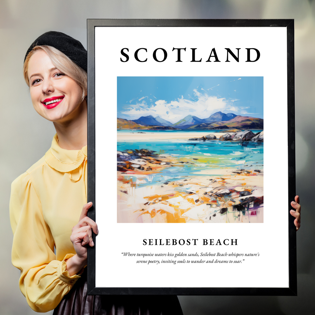 Person holding a poster of Seilebost Beach