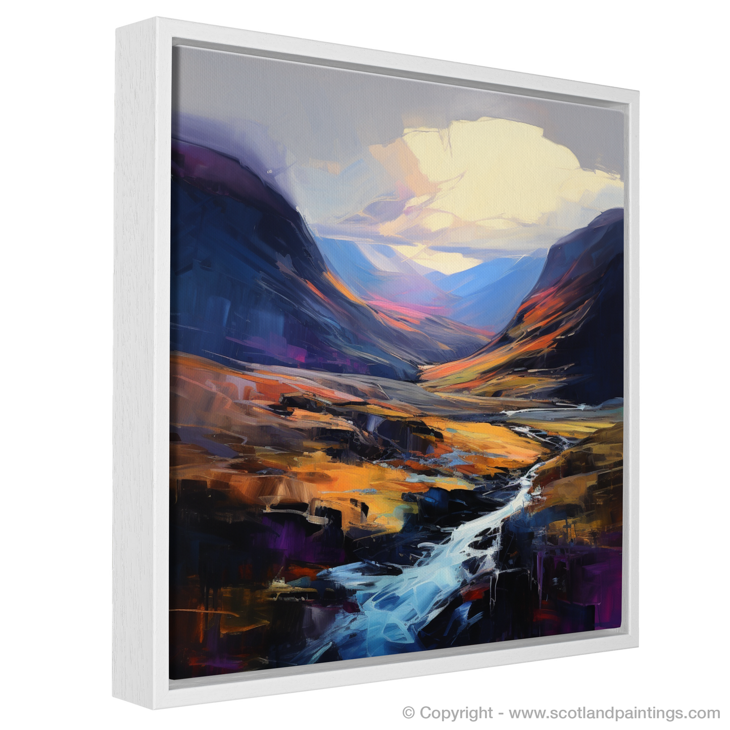 Painting and Art Print of Soft twilight on slopes in Glencoe entitled "Soft Twilight Embrace: An Expressionist Ode to Glencoe's Majestic Slopes".