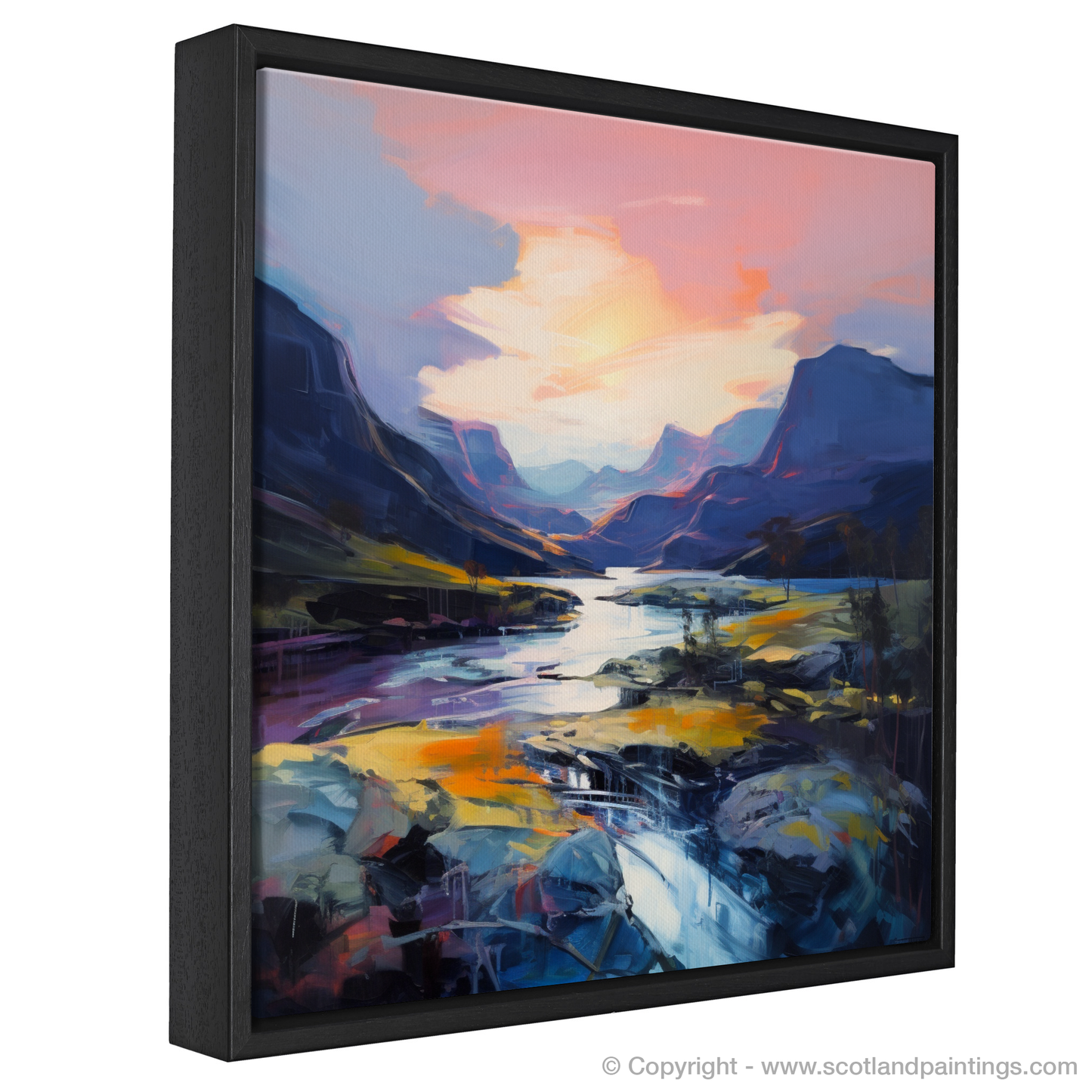 Painting and Art Print of Soft twilight on slopes in Glencoe entitled "Twilight Embrace of Glencoe Slopes".