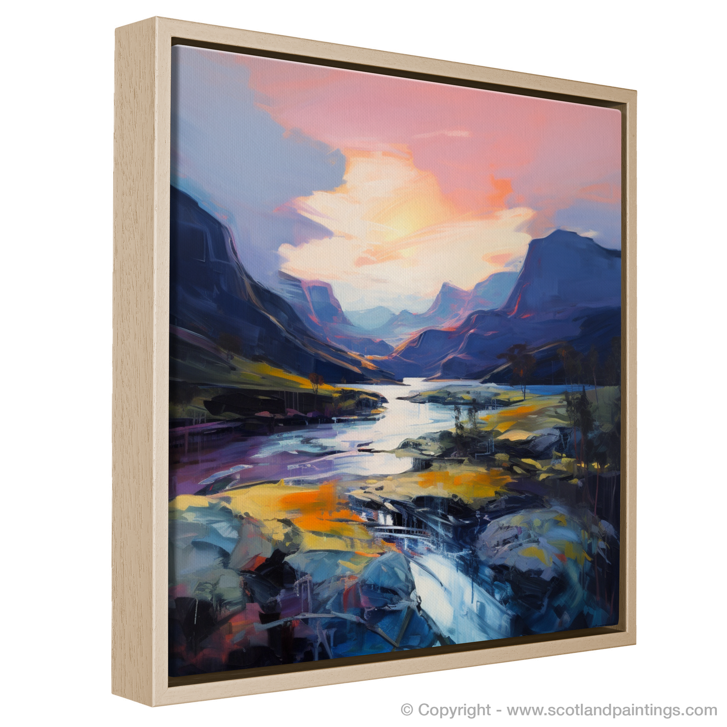 Painting and Art Print of Soft twilight on slopes in Glencoe entitled "Twilight Embrace of Glencoe Slopes".