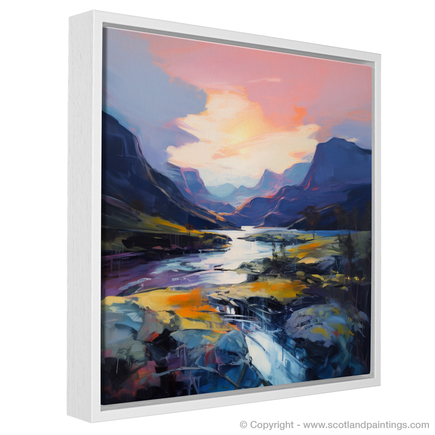 Painting and Art Print of Soft twilight on slopes in Glencoe entitled "Twilight Embrace of Glencoe Slopes".