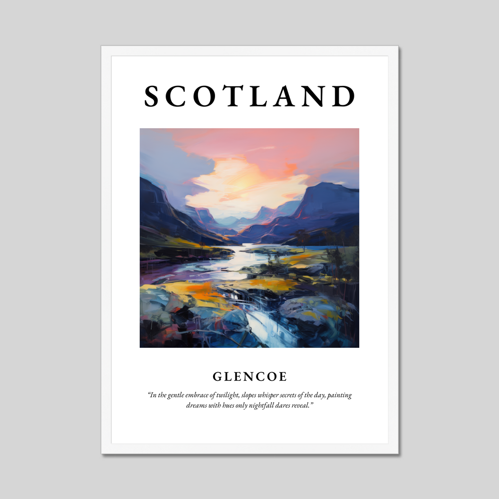 Poster in a white frame with the word Scotland