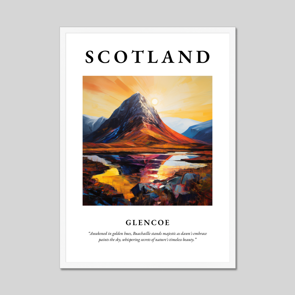 Poster in a white frame with the word Scotland