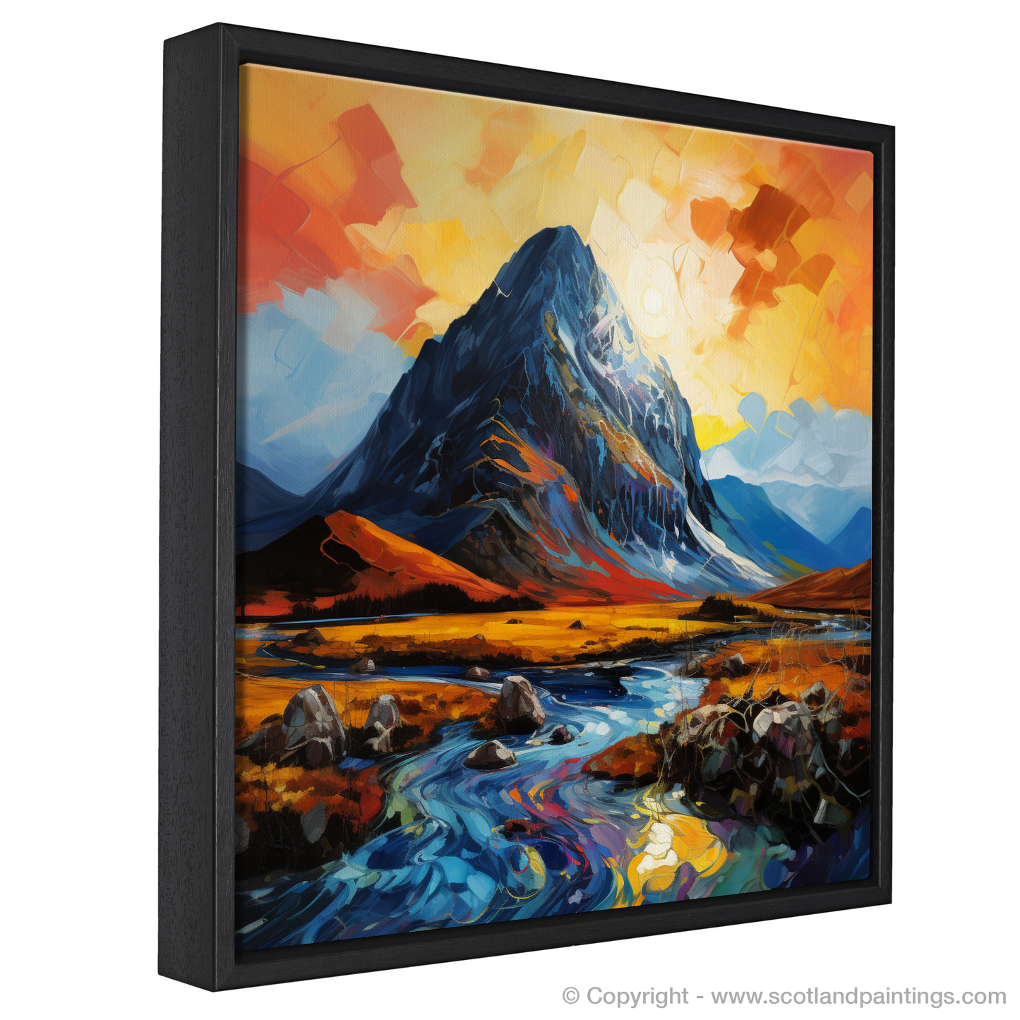 Painting and Art Print of Buachaille sunrise in Glencoe entitled "Buachaille Sunrise: Awakening of Glencoe".