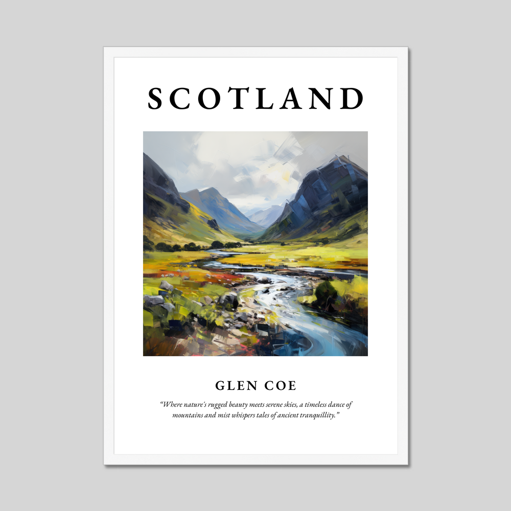 Poster in a white frame with the word Scotland