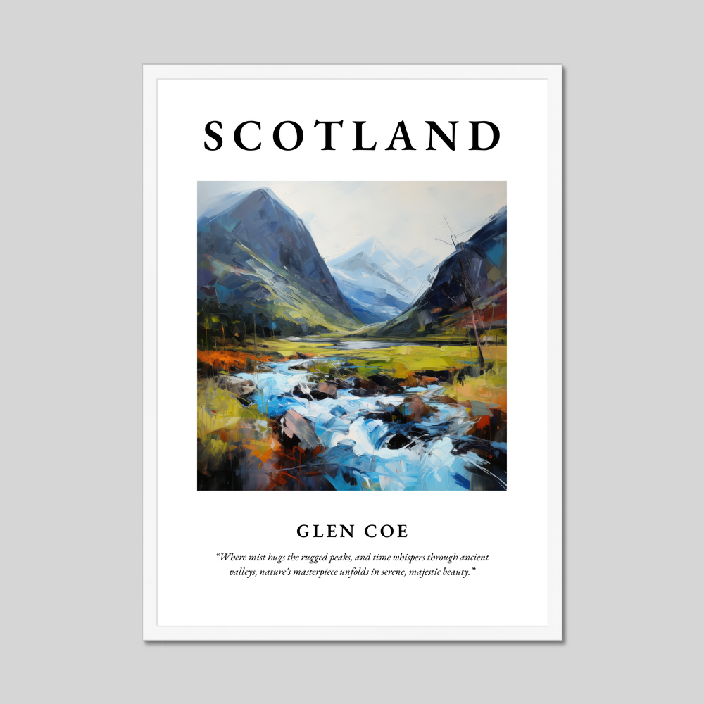 Poster in a white frame with the word Scotland