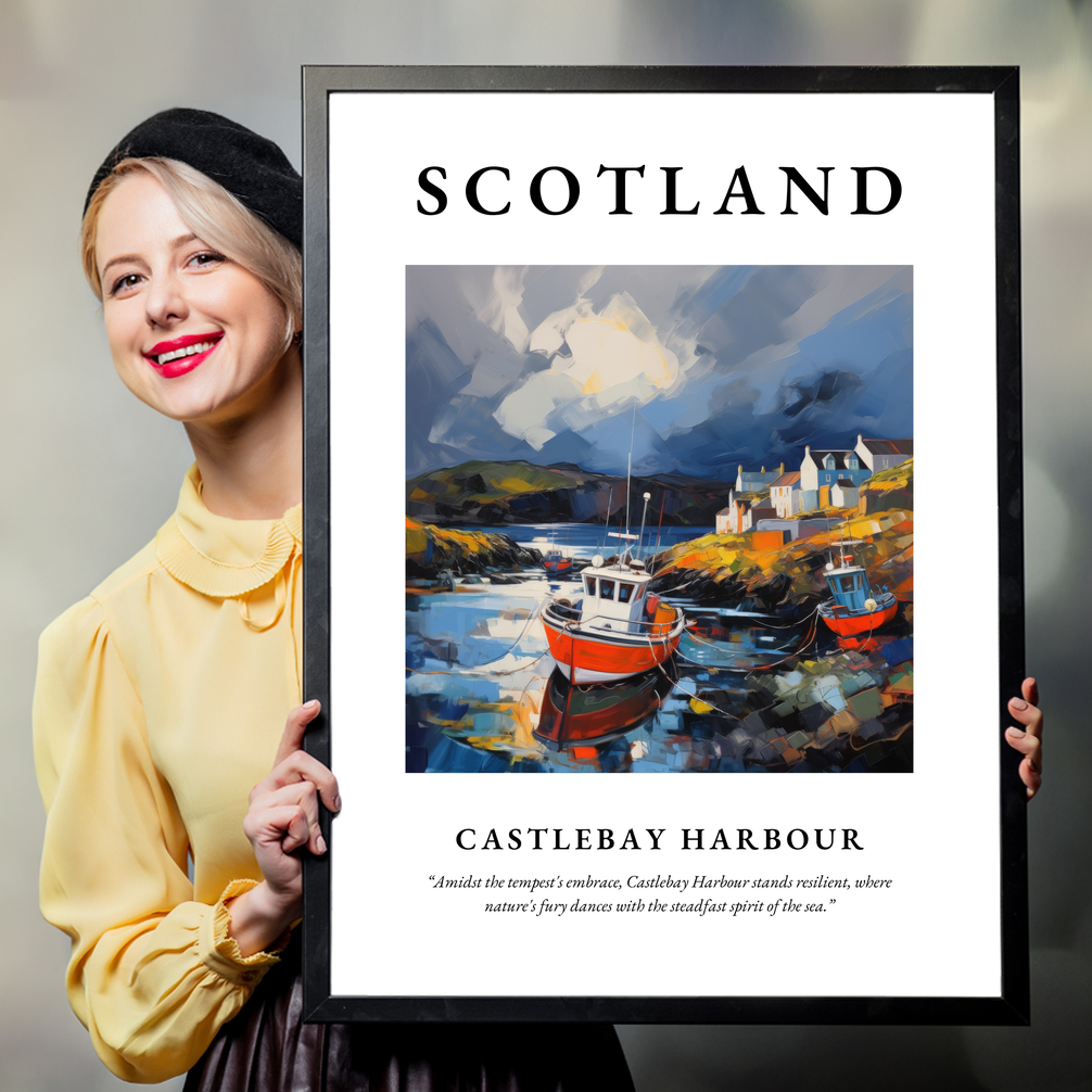 Person holding a poster of Castlebay Harbour