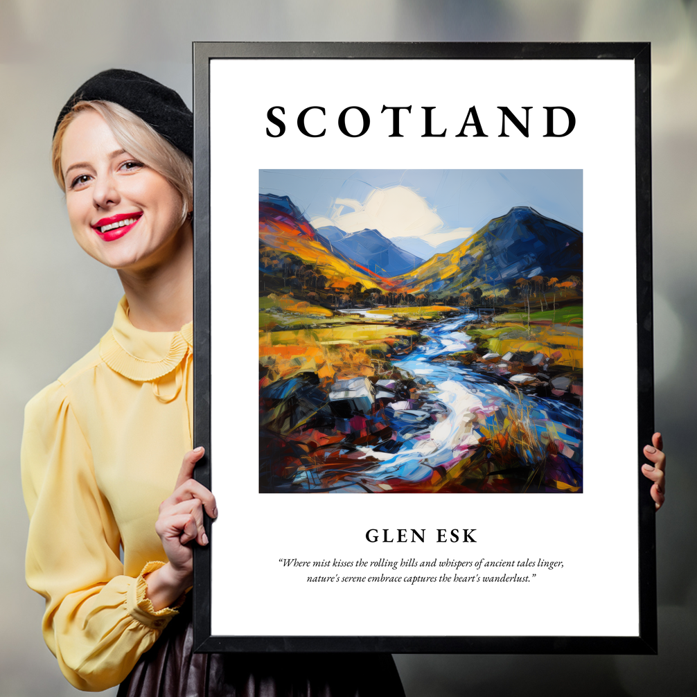 Person holding a poster of Glen Esk