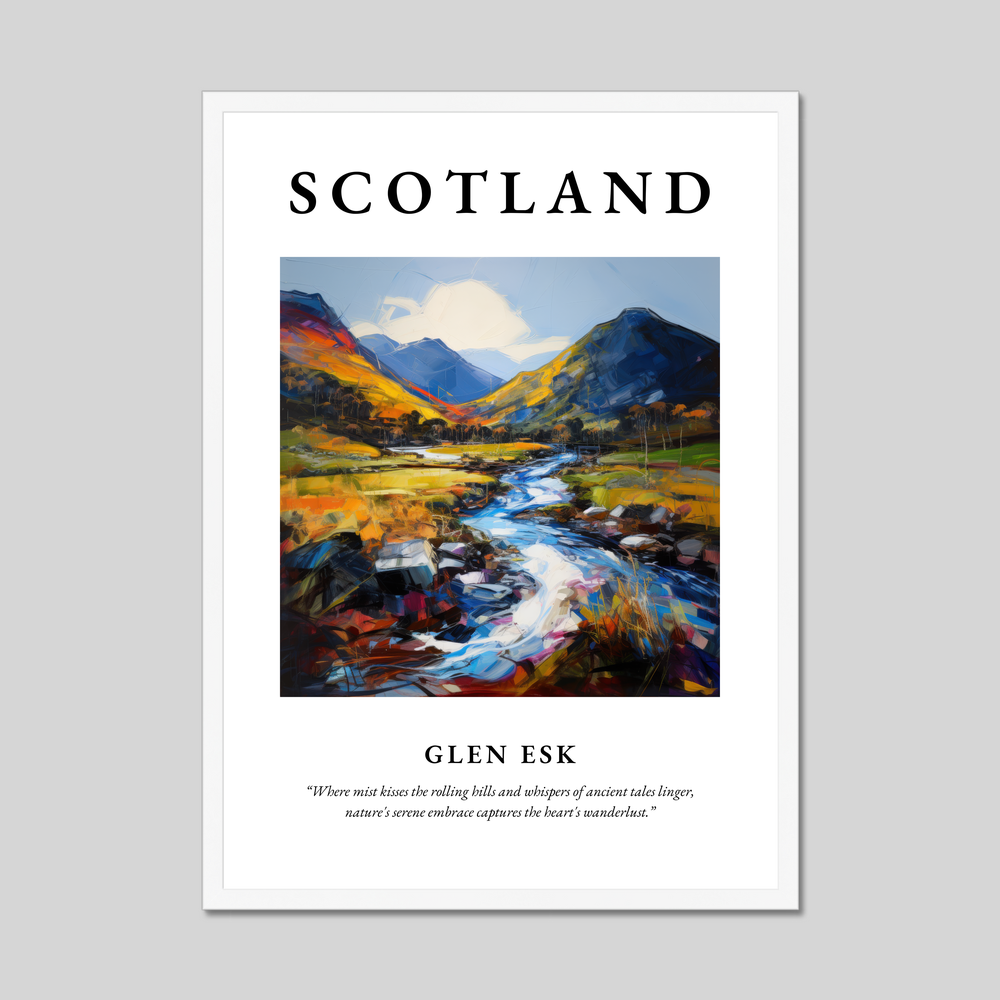 Poster in a white frame with the word Scotland