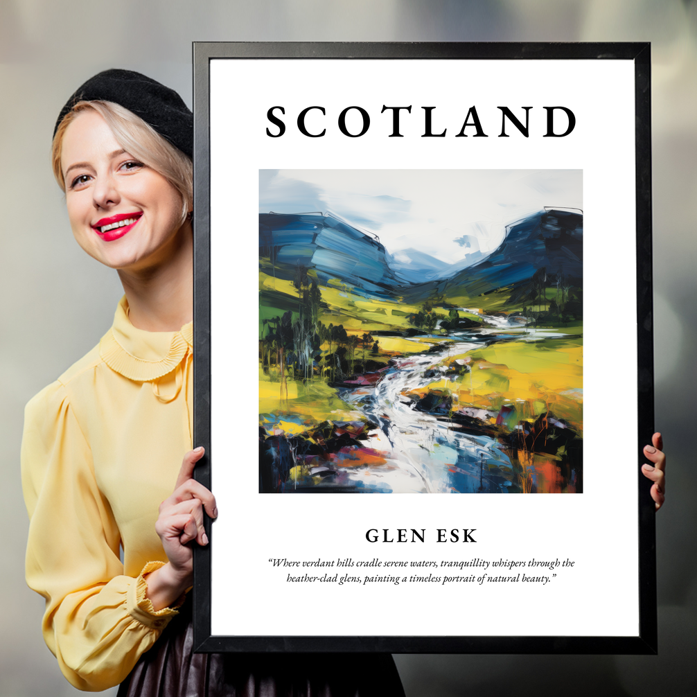 Person holding a poster of Glen Esk