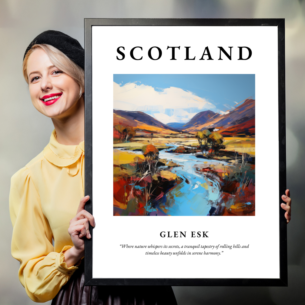 Person holding a poster of Glen Esk