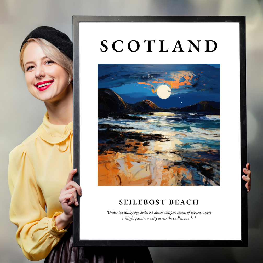 Person holding a poster of Seilebost Beach