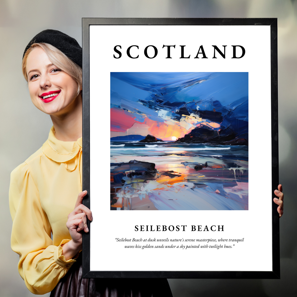 Person holding a poster of Seilebost Beach