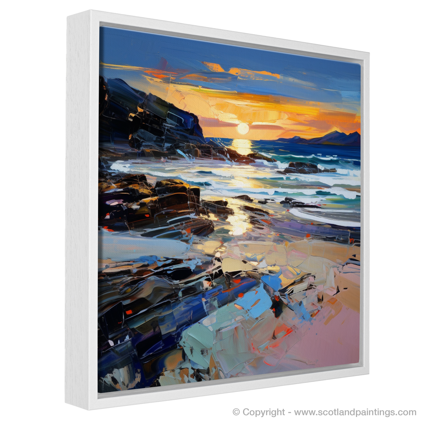 Painting and Art Print of Seilebost Beach at dusk entitled "Dusk Embrace at Seilebost Beach".