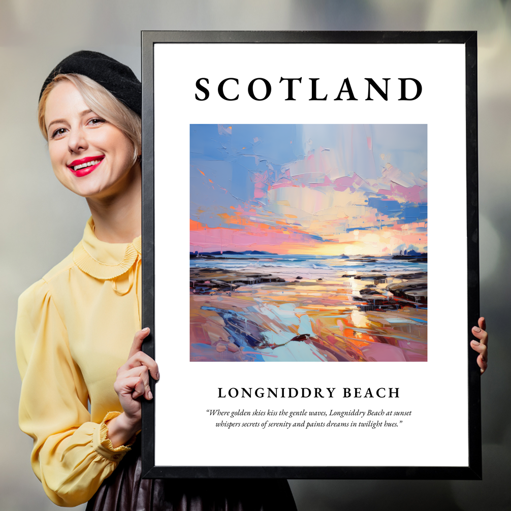 Person holding a poster of Longniddry Beach