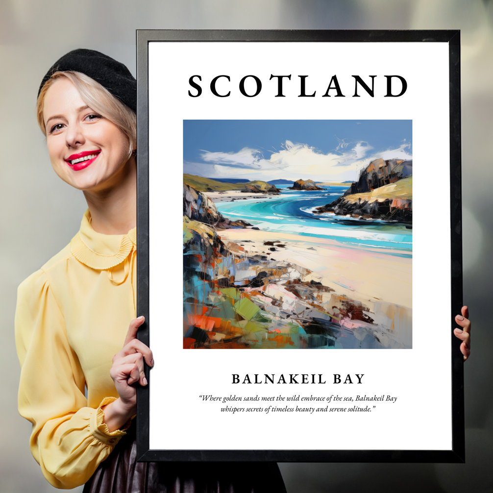 Person holding a poster of Balnakeil Bay