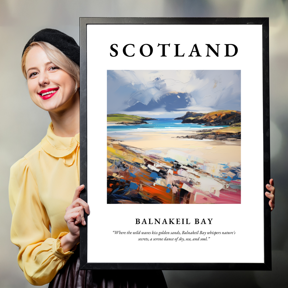 Person holding a poster of Balnakeil Bay