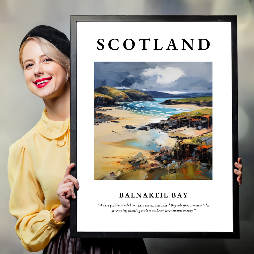 Person holding a poster of Balnakeil Bay