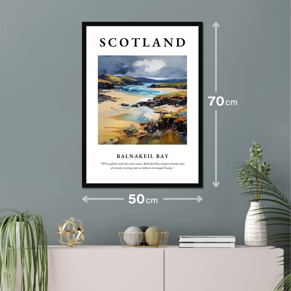 Poster of Balnakeil Bay hanging on a wall