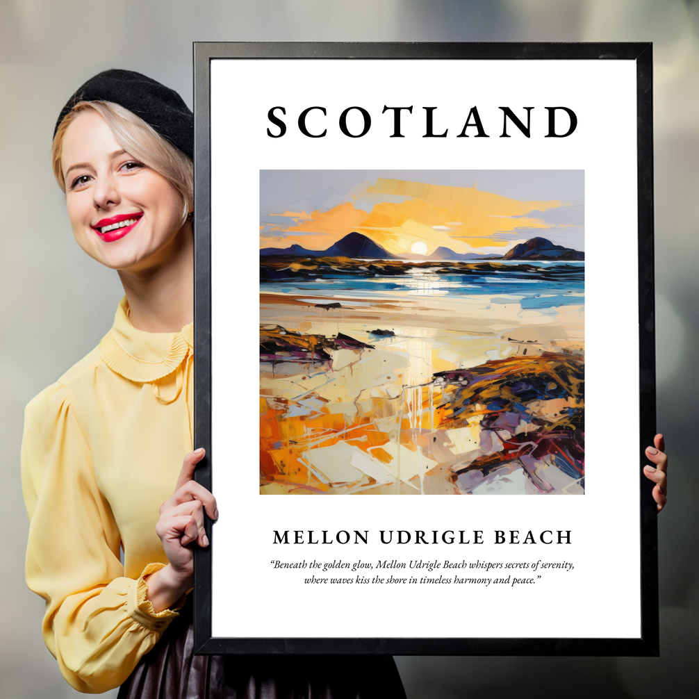 Person holding a poster of Mellon Udrigle Beach