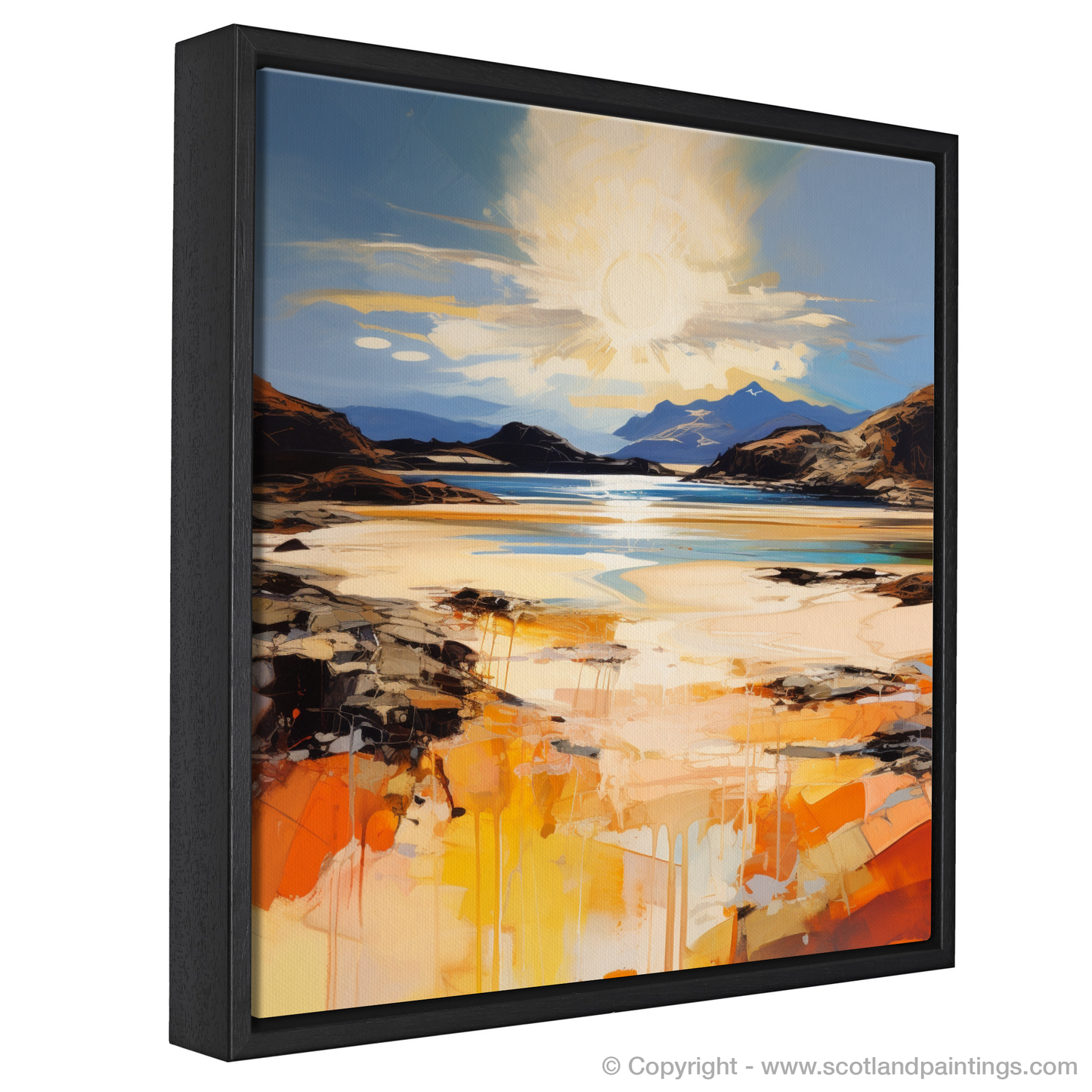 Painting and Art Print of Mellon Udrigle Beach at golden hour entitled "Golden Hour at Mellon Udrigle Beach: An Expressionist Ode to the Scottish Coast".