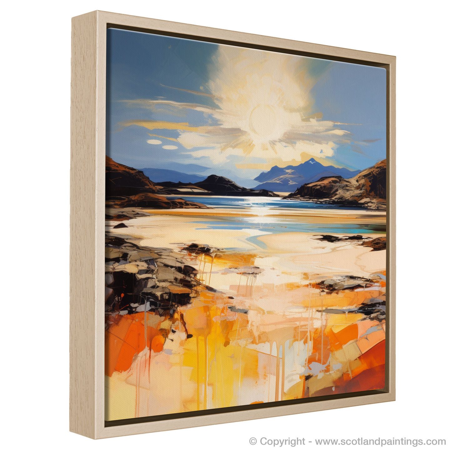 Painting and Art Print of Mellon Udrigle Beach at golden hour entitled "Golden Hour at Mellon Udrigle Beach: An Expressionist Ode to the Scottish Coast".