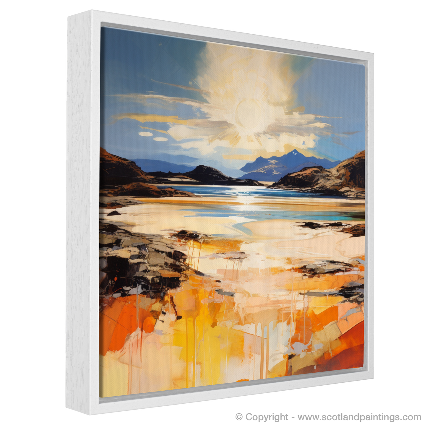 Painting and Art Print of Mellon Udrigle Beach at golden hour entitled "Golden Hour at Mellon Udrigle Beach: An Expressionist Ode to the Scottish Coast".