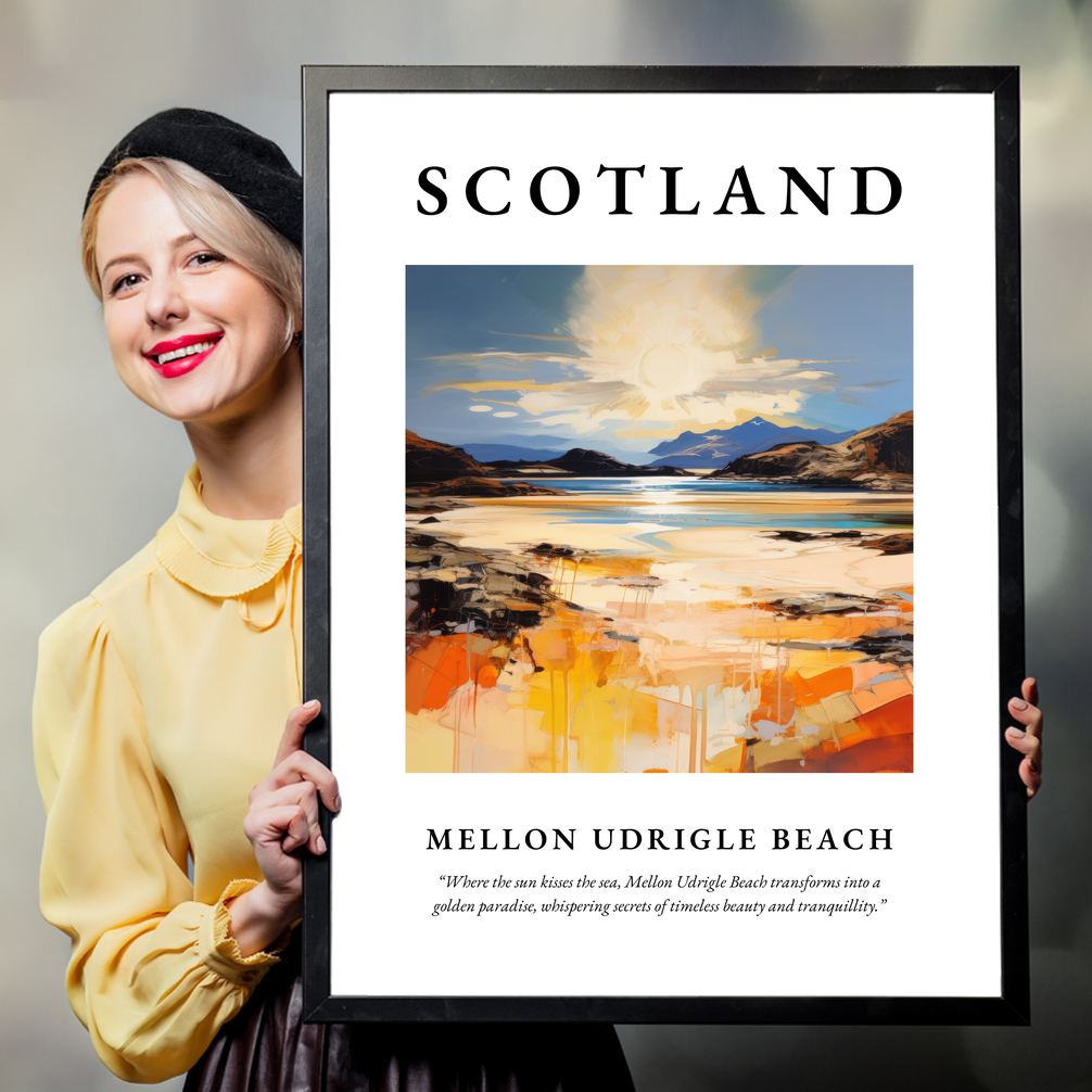 Person holding a poster of Mellon Udrigle Beach