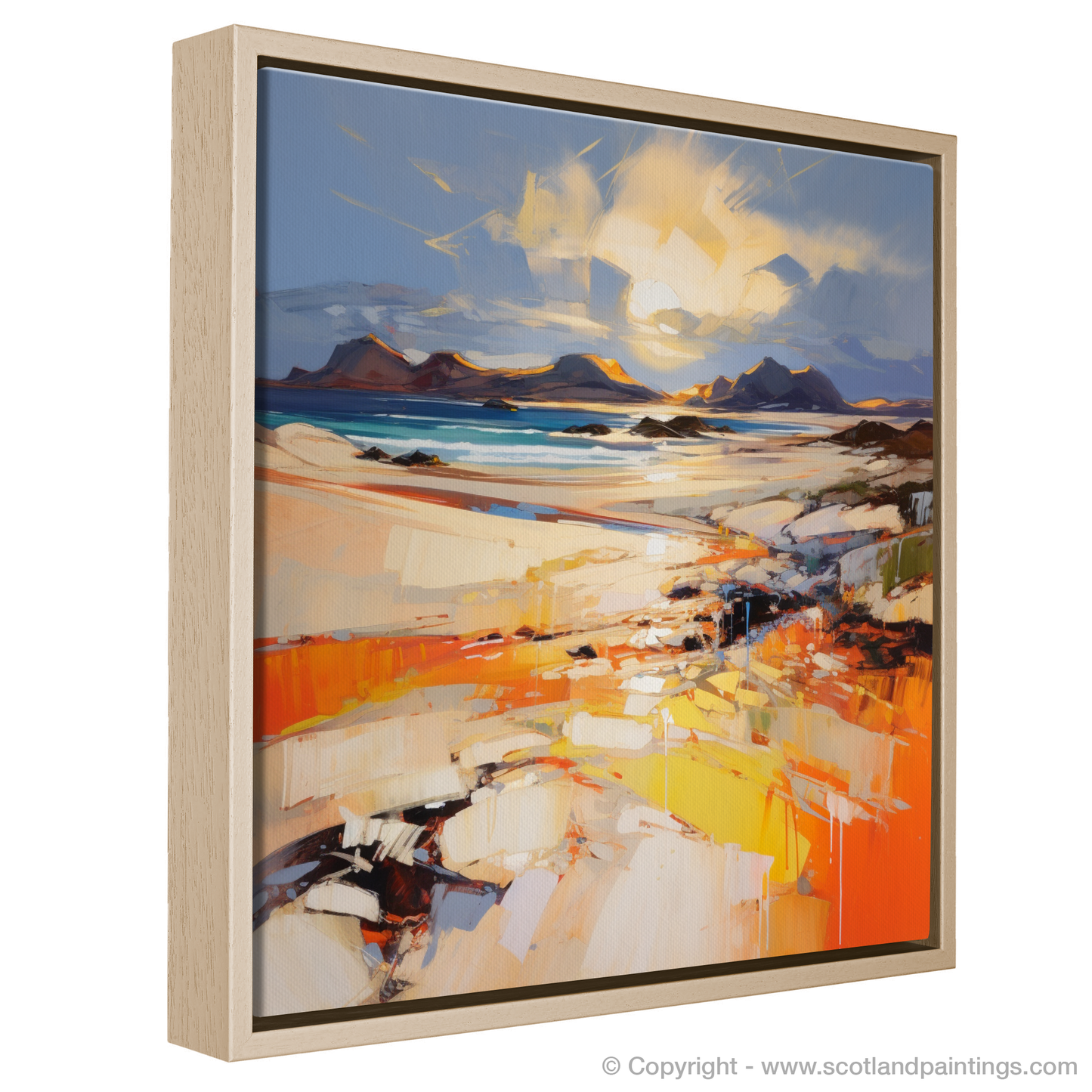 Painting and Art Print of Mellon Udrigle Beach at golden hour entitled "Golden Hour at Mellon Udrigle Beach: An Expressionist Tribute".