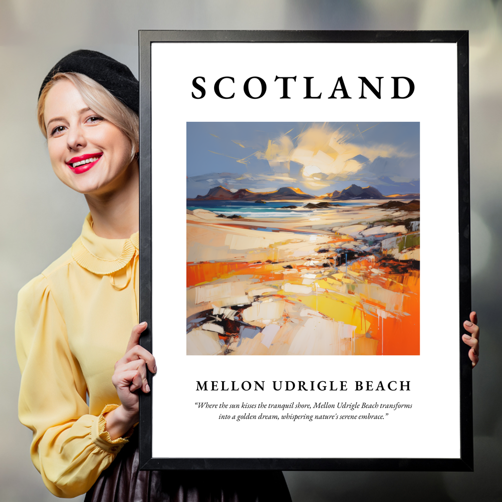 Person holding a poster of Mellon Udrigle Beach