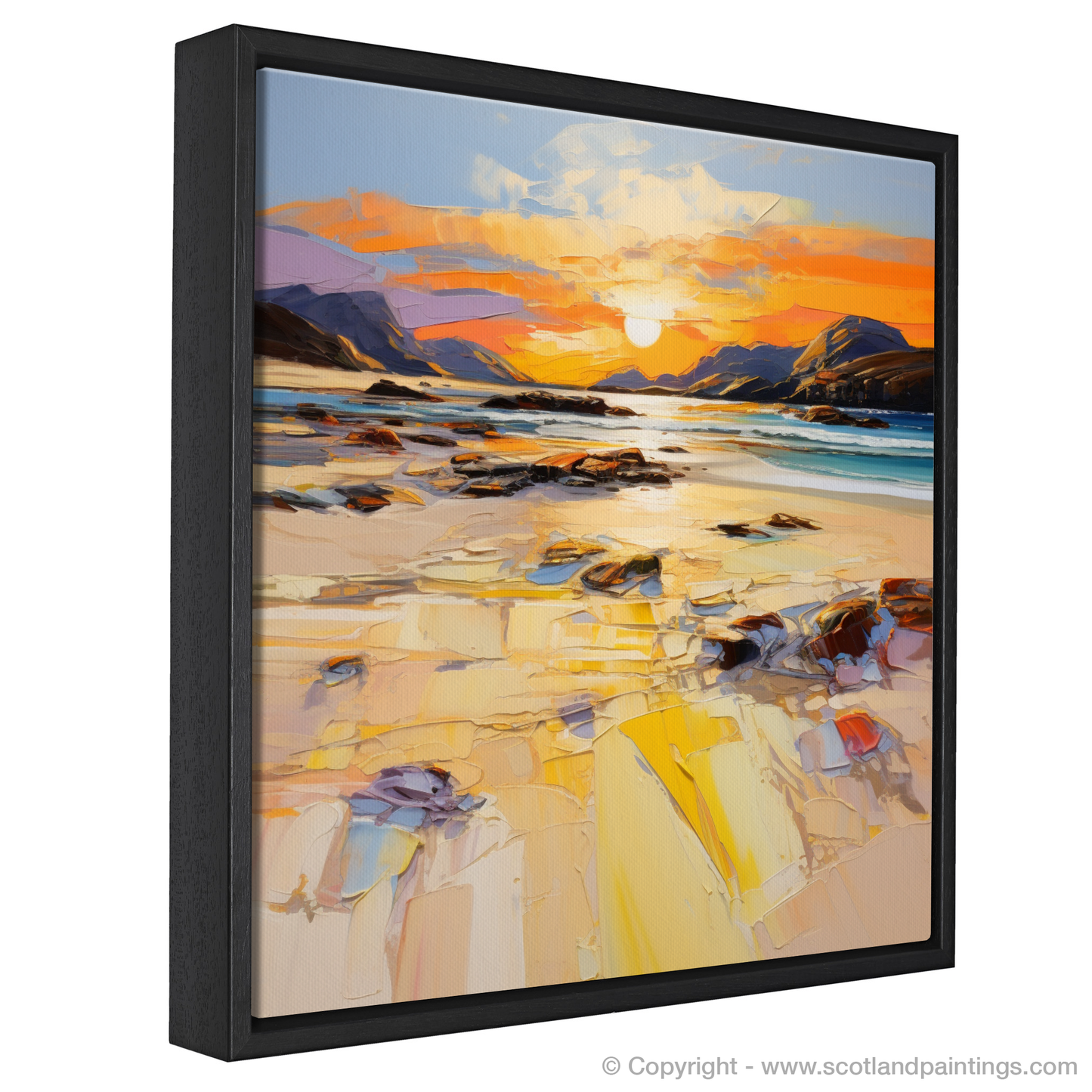 Painting and Art Print of Mellon Udrigle Beach at golden hour. Golden Hour Symphony at Mellon Udrigle Beach.