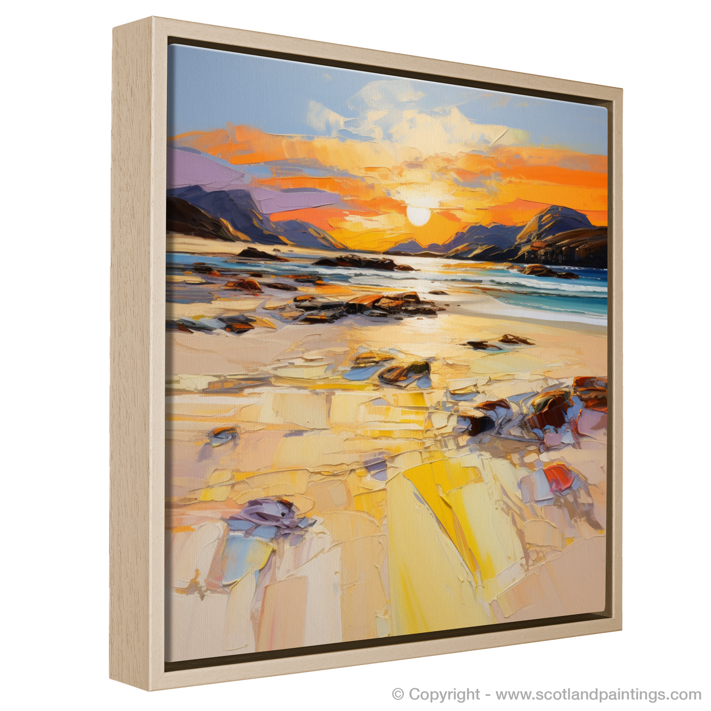 Painting and Art Print of Mellon Udrigle Beach at golden hour. Golden Hour Symphony at Mellon Udrigle Beach.